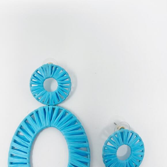 BaubleBar Teal Blue Mini Kiera Raffia Earrings Round Oval Drop Statement Boho - Picture 2 of 6